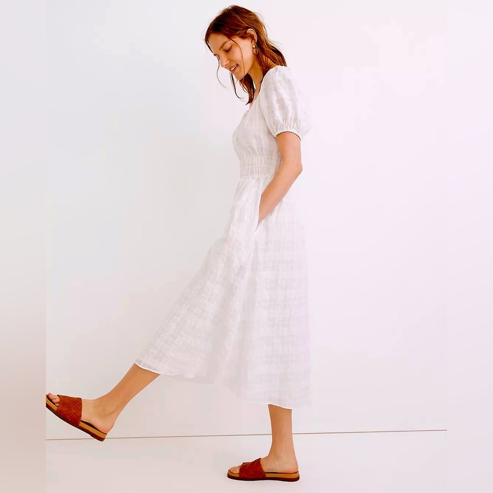 NWOT Madewell Sophia Midi Dress in Seersucker Check